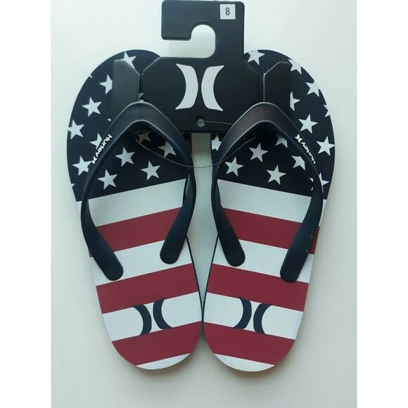 HURLEY Flip Flops Size 8 STARS & STRIPES PATRIOTIC Surf  Flip Flops Sandals Sz 8 - Picture 2 of 5